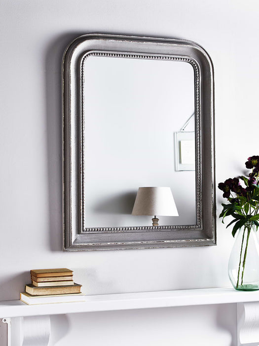 Distressed Grey Beaded Edge Mirror