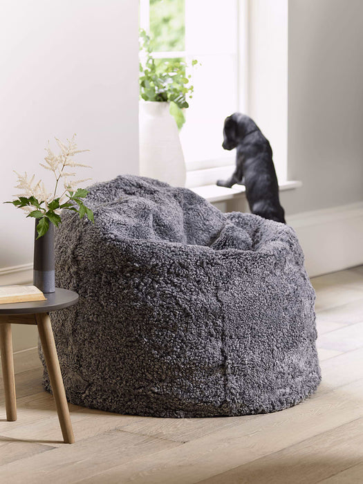 Luxe Grey Curly Sheepskin Beanbag