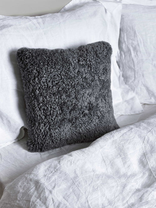 Luxe Grey Curly Sheepskin Cushion
