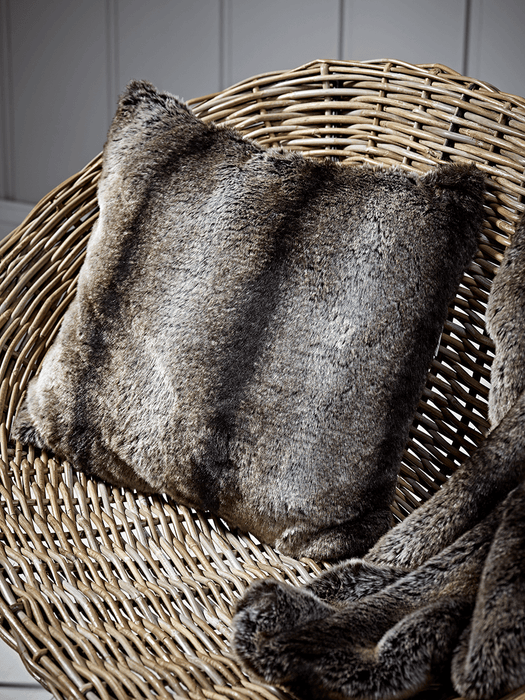 Supersoft Faux Fur Square Cushion - Wolf