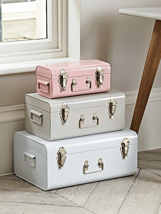 Three Metal Trunks - White, Putty & Blush