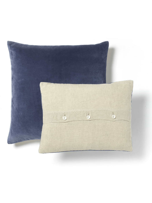 Velvet & Linen Square Cushion - Blue