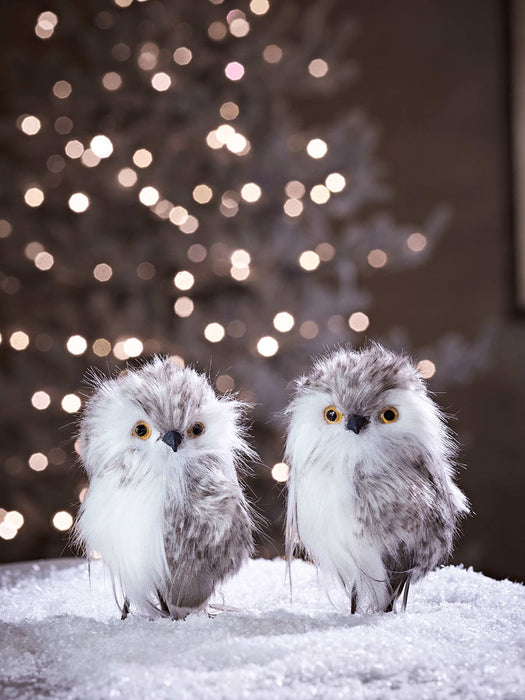 Two Furry Standing Owls - Small