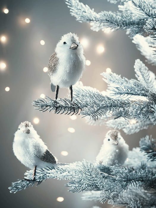 Three Glittered Fluffy Standing Birds