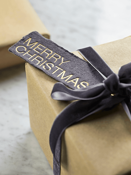 Four Handmade Paper Tags - Grey & Gold