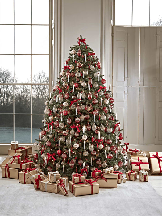 Six Glittered Drop Baubles - Red