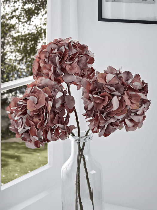 Three Faux Hydrangea Stems - Dusky Rose