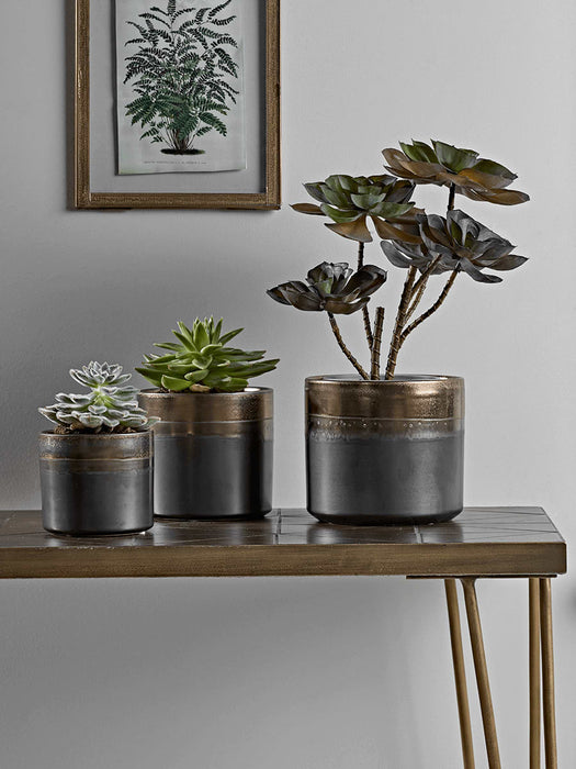 Three Metallic Glaze Pots