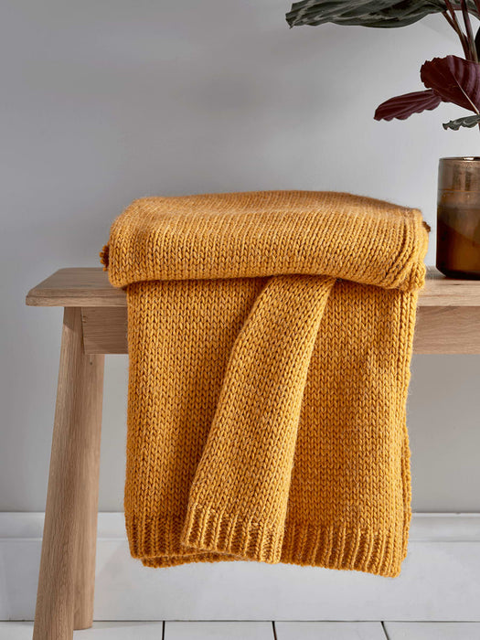 Knitted Alpaca & Wool Throw - Mustard