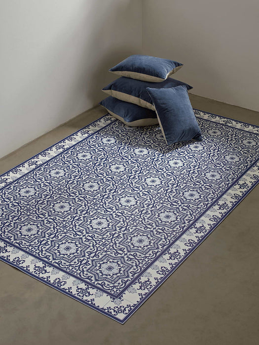 Geometric Tile Vinyl Rug- Blue