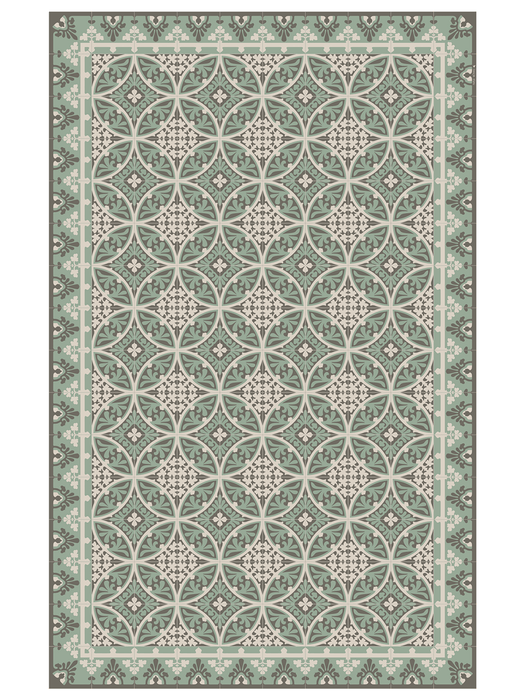 Geometric Tile Vinyl Rug- Green