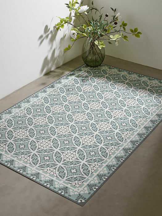 Geometric Tile Vinyl Rug- Green