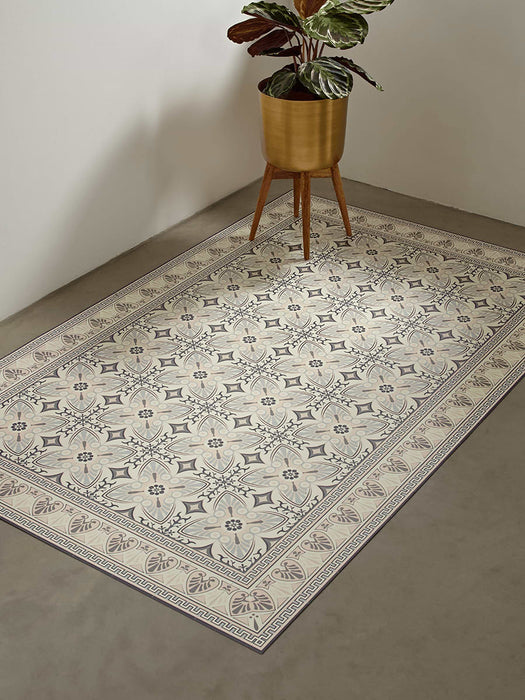 Geometric Tile Vinyl Rug- Grey