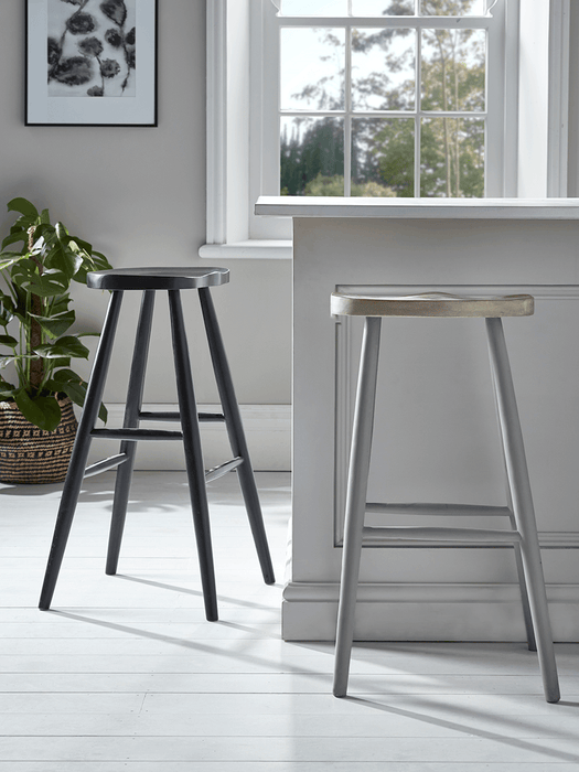 Carved Mango Stool - Grey Legs