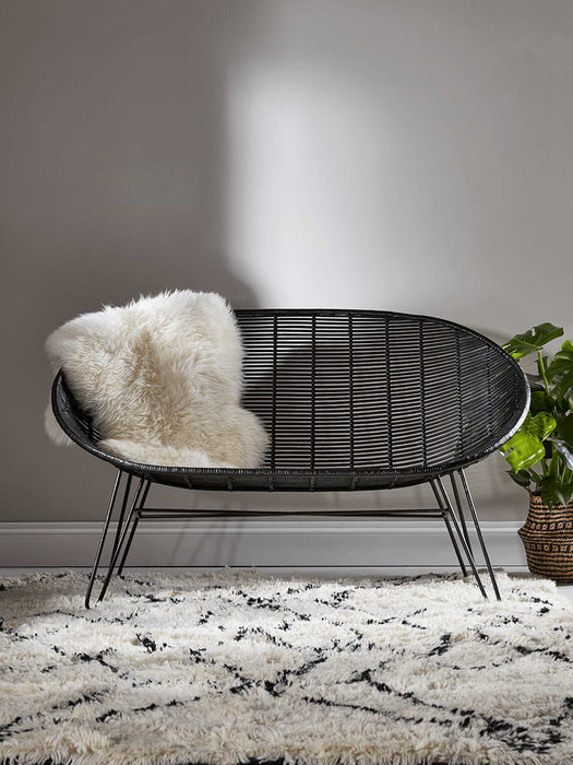Flat Rattan Cone Bench - Black