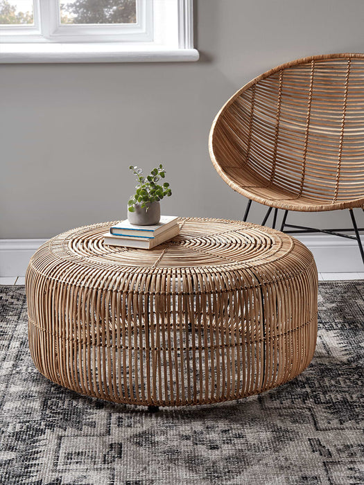 Flat Rattan Side Table - Natural
