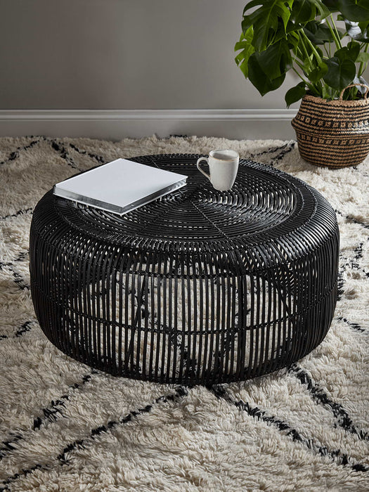 Flat Rattan Side Table - Black