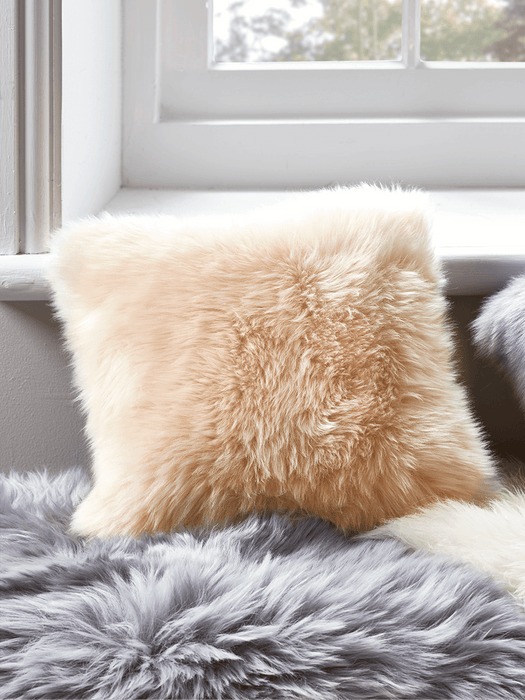 Sumptuous Sheepskin & Leather Cushion - Blush
