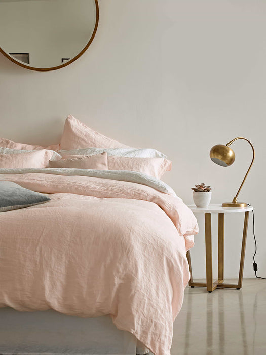 Washed Linen Duvet Cover Double - Soft Blush