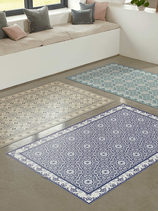 Geometric Tile Vinyl Rug- Grey