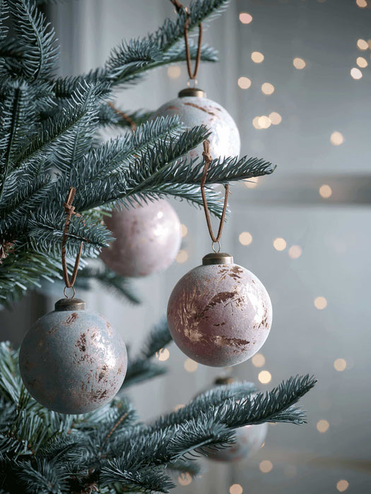 Twelve Copper Flocked Baubles