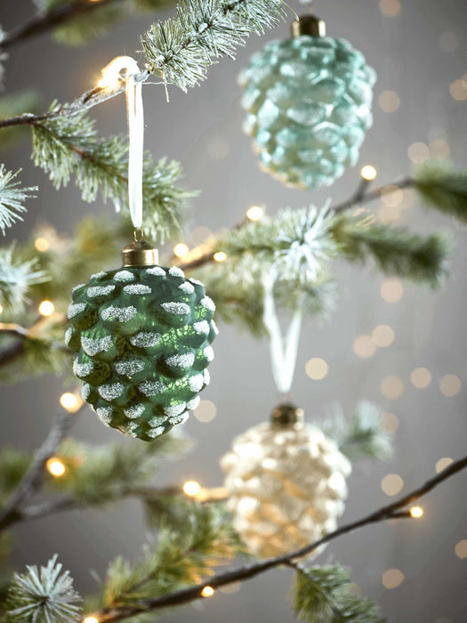 Twelve Frosted Green Pinecones