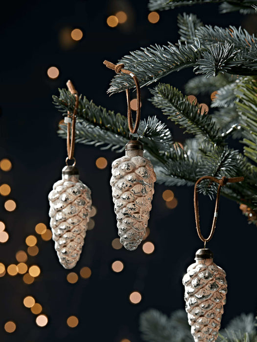Twelve Silver Flocked Pinecones