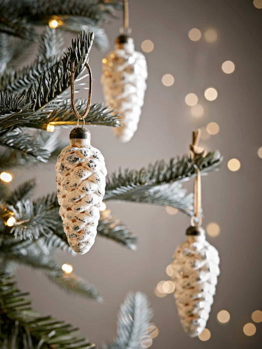 Twelve Silver Flocked Pinecones