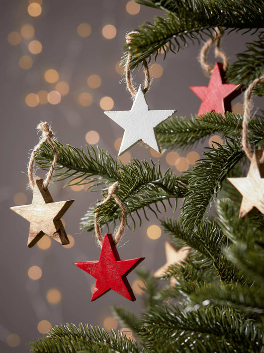 Twelve Wooden Red Mix Stars