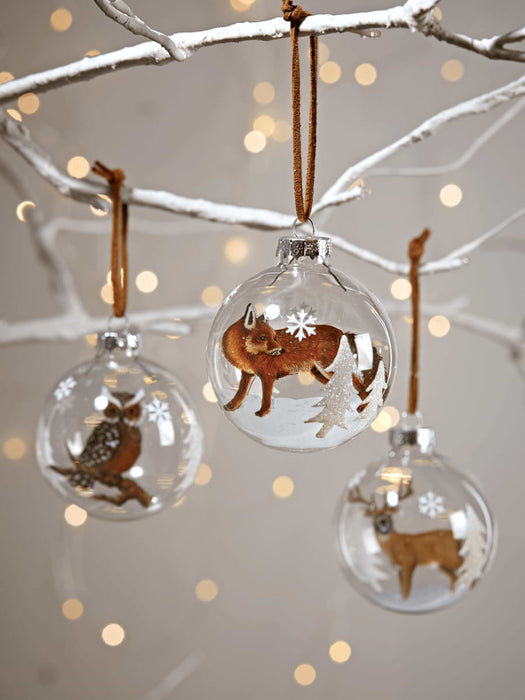 Twelve Woodland Animal Glass Baubles