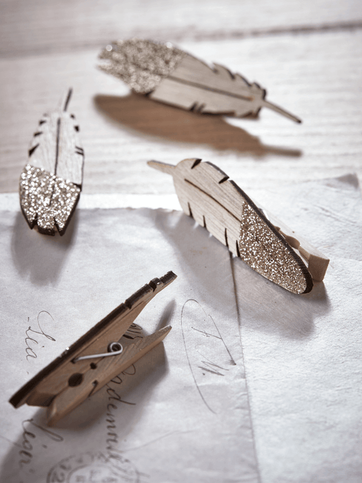 Glittered Gold Feather Pegs