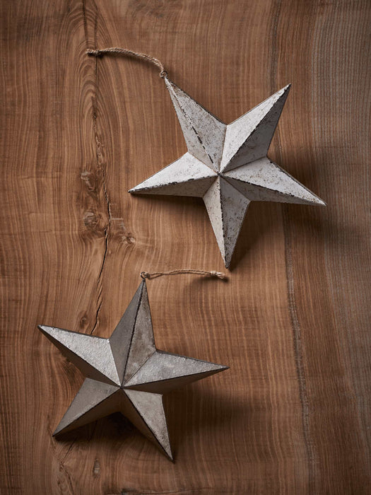 Two Antiqued Soft Gold & Cream Stars - Large