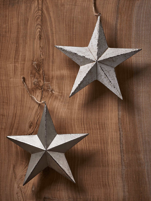 Two Antiqued Soft Gold & Cream Stars - Large