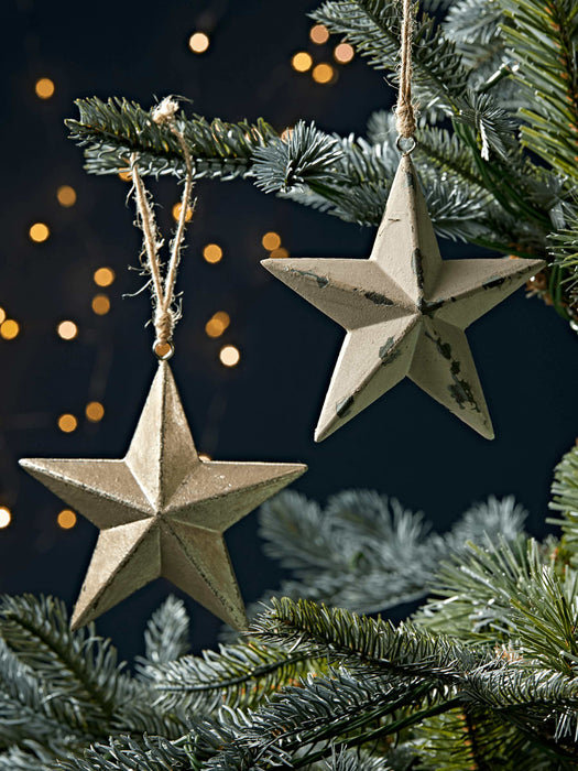 Two Antiqued Soft Gold & Cream Stars - Small