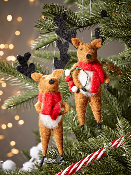 Two Hanging Felt Deer