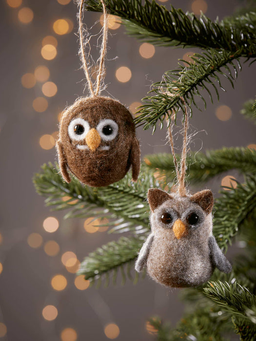 Two Hanging Felt Owls