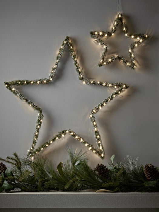 Two Frosted Fir Lit Stars