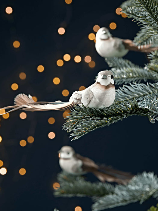 Three Feathered Bird Clips - Grey