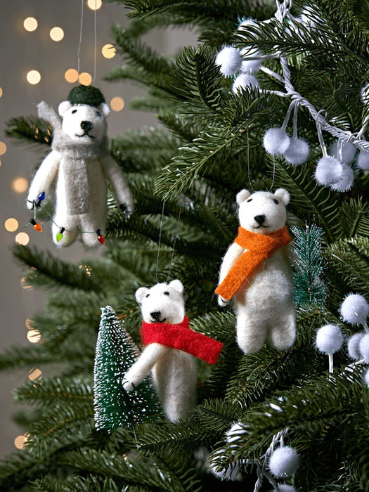 Three Hanging Felt Polar Bears