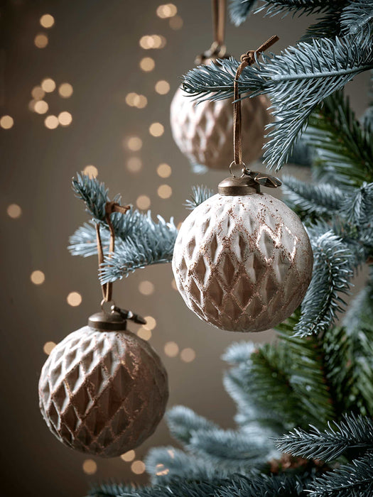 Six Copper Tipped Geometric Baubles - Taupe