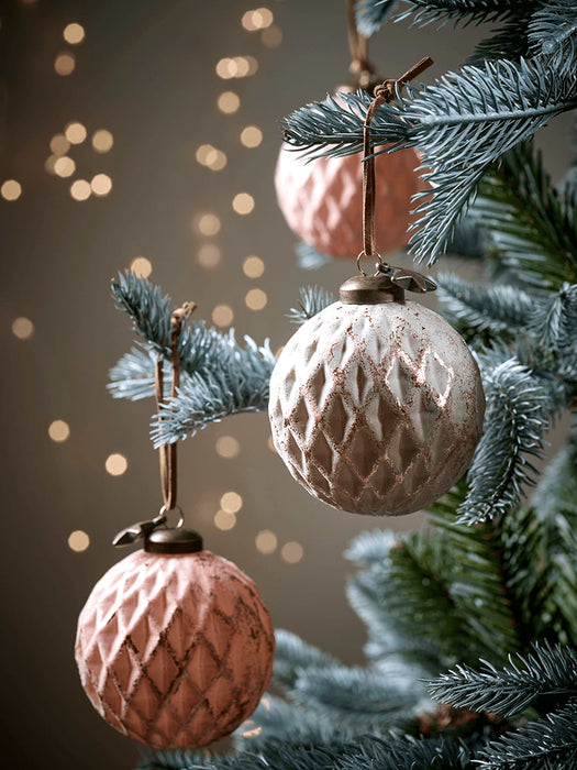 Six Copper Tipped Geometric Baubles - Taupe