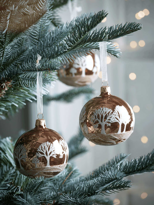 Six Winter Tree Baubles - Copper
