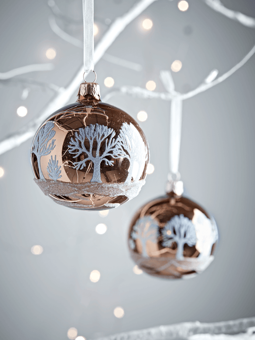 Six Winter Tree Baubles - Copper