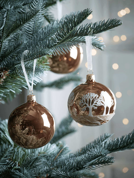 Six Winter Tree Baubles - Copper