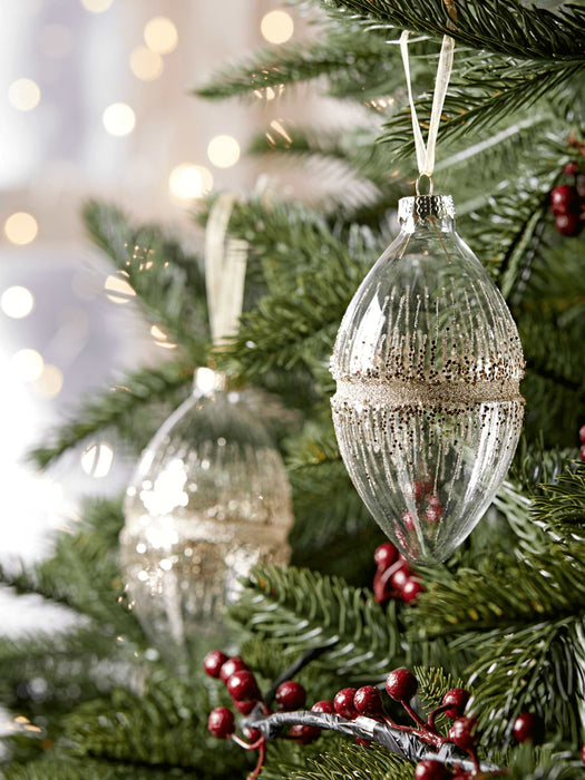 Six Glittered Drop Baubles - Gold