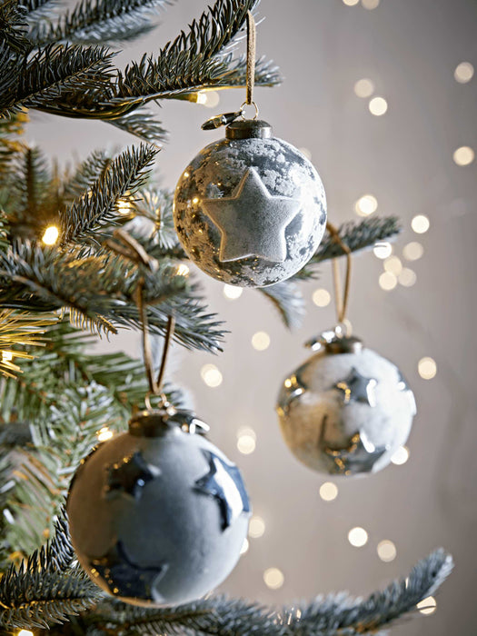 Six Embossed Starry Glass Baubles
