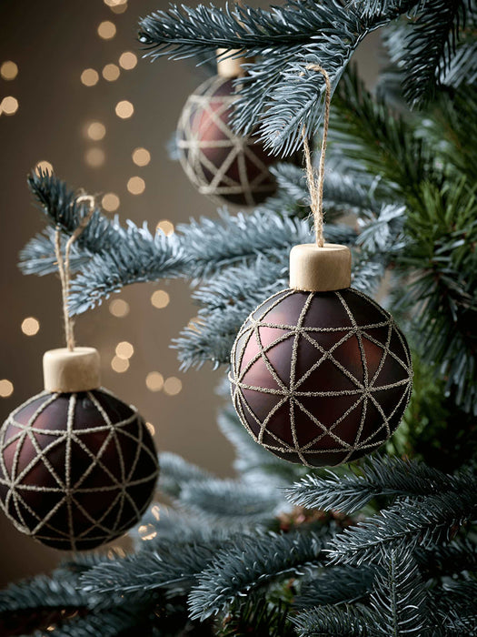 Six Geometric Beaded Baubles - Dark Chocolate