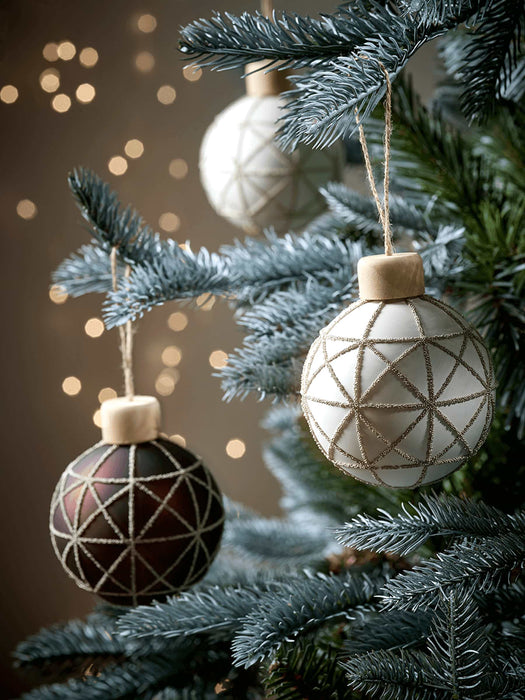 Six Geometric Beaded Baubles - Dark Chocolate