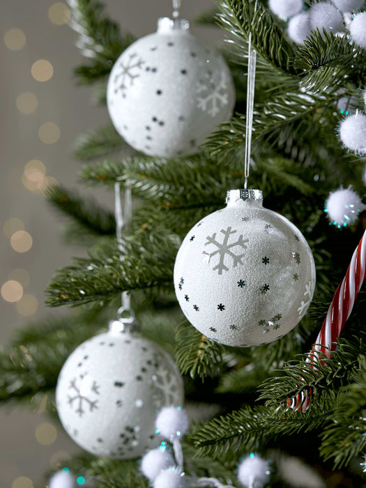 Six Glittered Snowflake Baubles