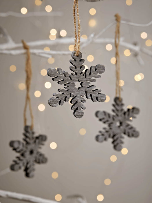 Six Greywash Wooden Snowflakes